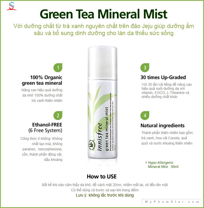 Xịt khoáng trà xanh Innisfree Green Tea Mineral Mist 3