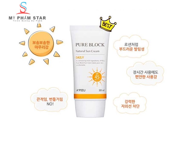 Kem chống nắng A’pieu Pure Block Natural Sun Cream (Daily SPF45 PA+++) 1