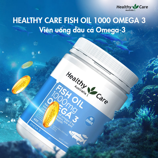 Dầu cá Healthy Care Fish Oil Omega 3 1000mg tốt cho khớp và tim mạch lọ 400 viên