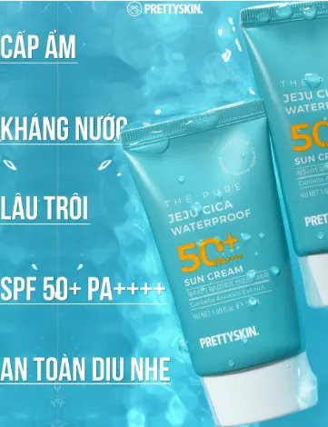 Kem chống nắng rau má nâng tông kháng nước, lấu trôi - Pretty Skin The pure jeju cica Waterproof Sun Cream