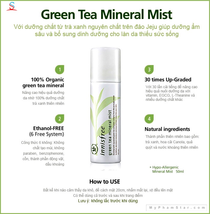 Xịt khoáng trà xanh Innisfree Green Tea Mineral Mist 3