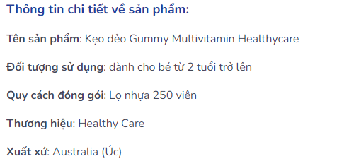 Kẹo dẻo vitamin cho bé Healthy Care Kids Gummy Multivitamins, Lọ 250 Viên