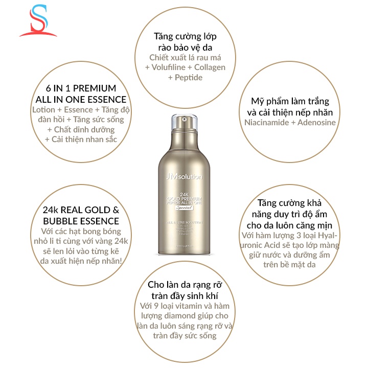 Tinh Chất JM 30ml Solution 24K Gold Premium Peptide All In One