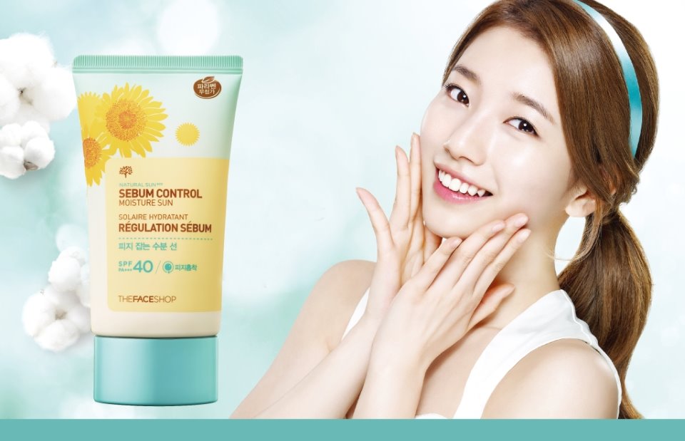 Kem chống nắng Natural Sun sebum control moisture sun dành cho da dầu The Face Shop