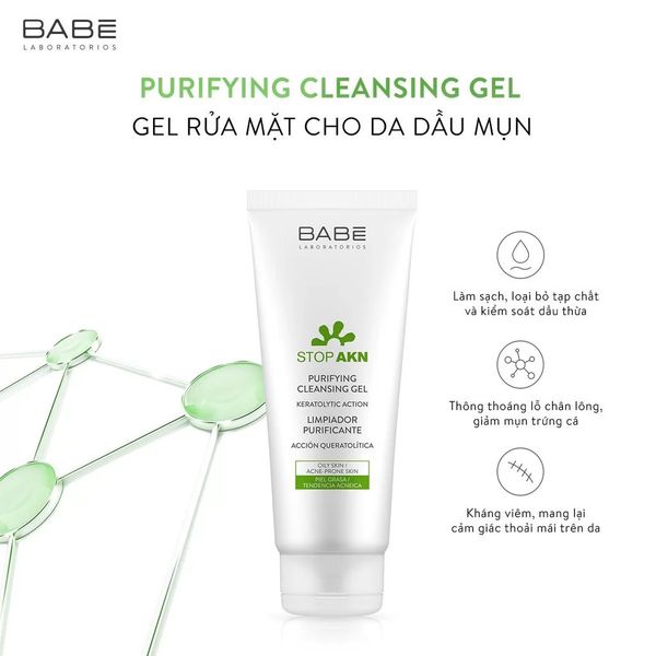 Sữa rửa mặt cho da dầu mụn Babe Stop AKN Purifying Cleansing Gel
