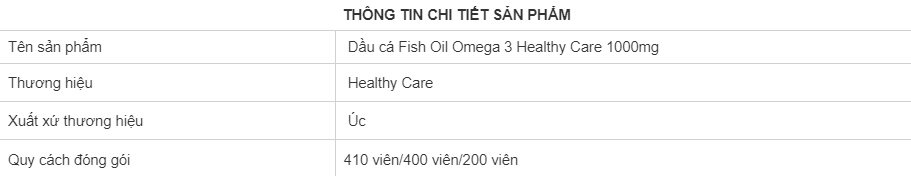 Dầu cá Healthy Care Fish Oil Omega 3 1000mg tốt cho khớp và tim mạch lọ 400 viên