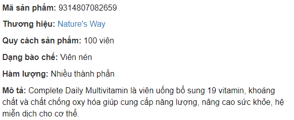 Nature’s Way Complete Daily Multivitamin - Bổ sung Vitamin và khoáng chất