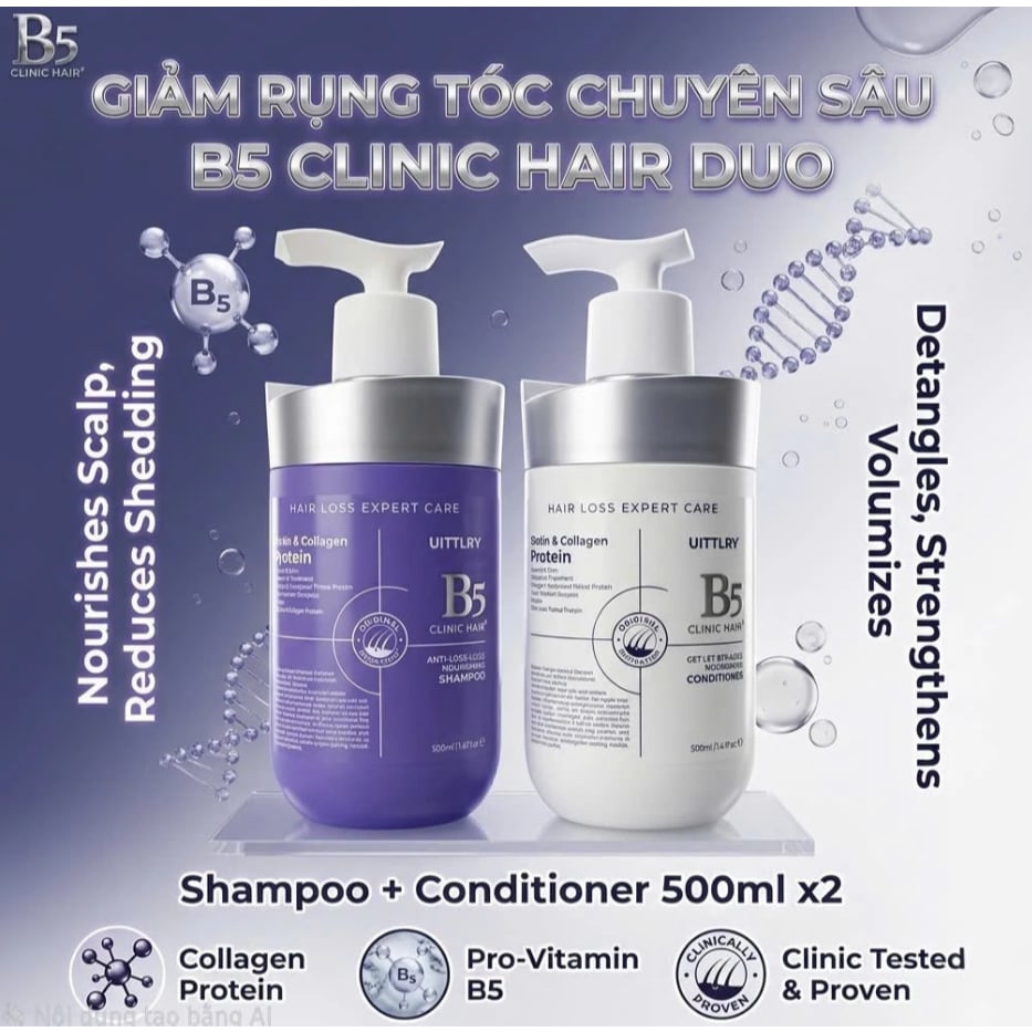 CẶP GỘI XẢ B5 UITTLRY CLINIC HAIR - TÍM ĐẬM PROTEIN CHỐNG RỤNG - hình 2