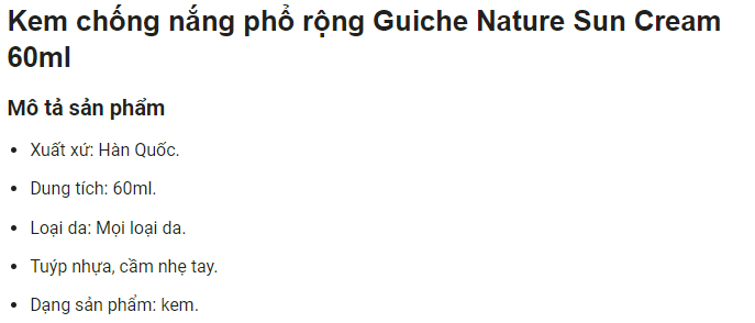 Kem chống nắng phổ rộng Guiche Nature Sun Cream 60ml