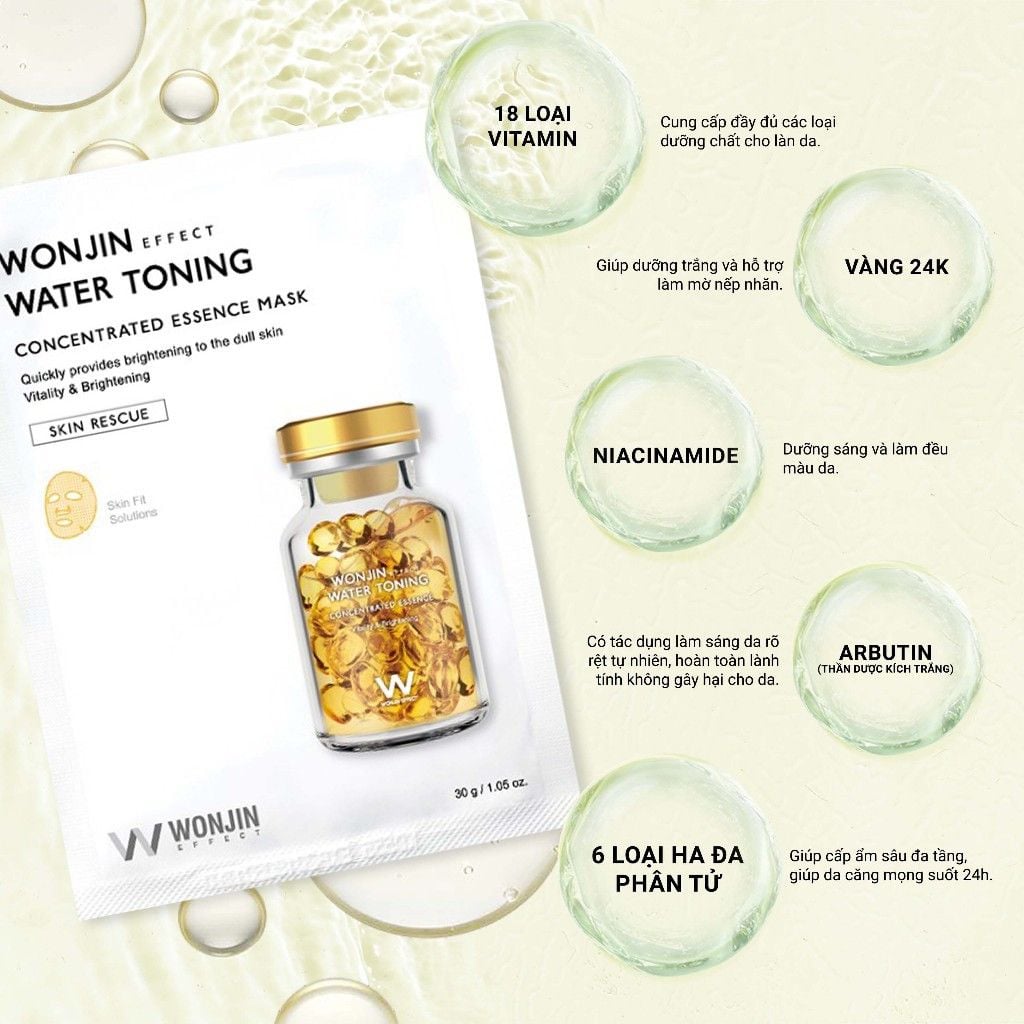 Mặt nạ Wonjin vàng dưỡng trắng và trẻ hóa da Effect Water Toning Mask - mặt nạ cung cấp vitamin