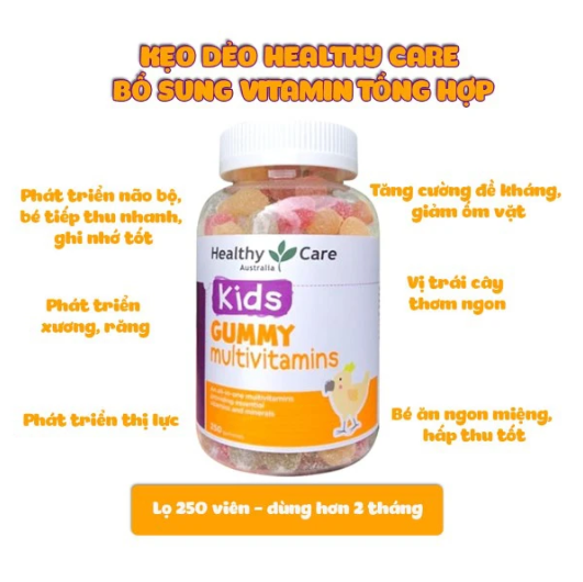 Kẹo dẻo vitamin cho bé Healthy Care Kids Gummy Multivitamins, Lọ 250 Viên